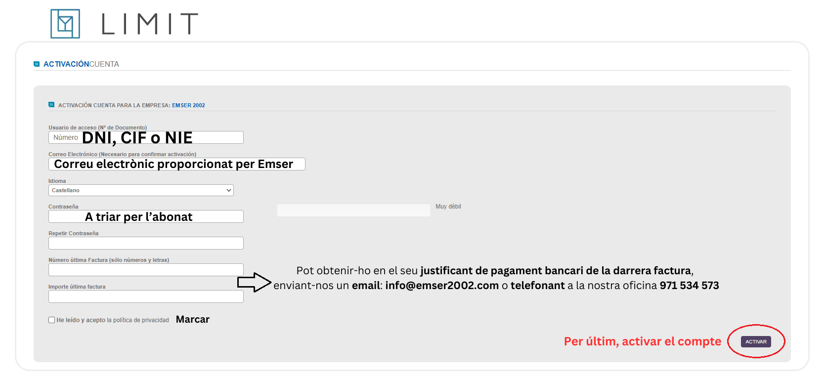 Introduir dades per a DOCUCLOUD