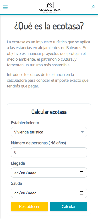 La web de Mallorca Vacacional vista en móvil