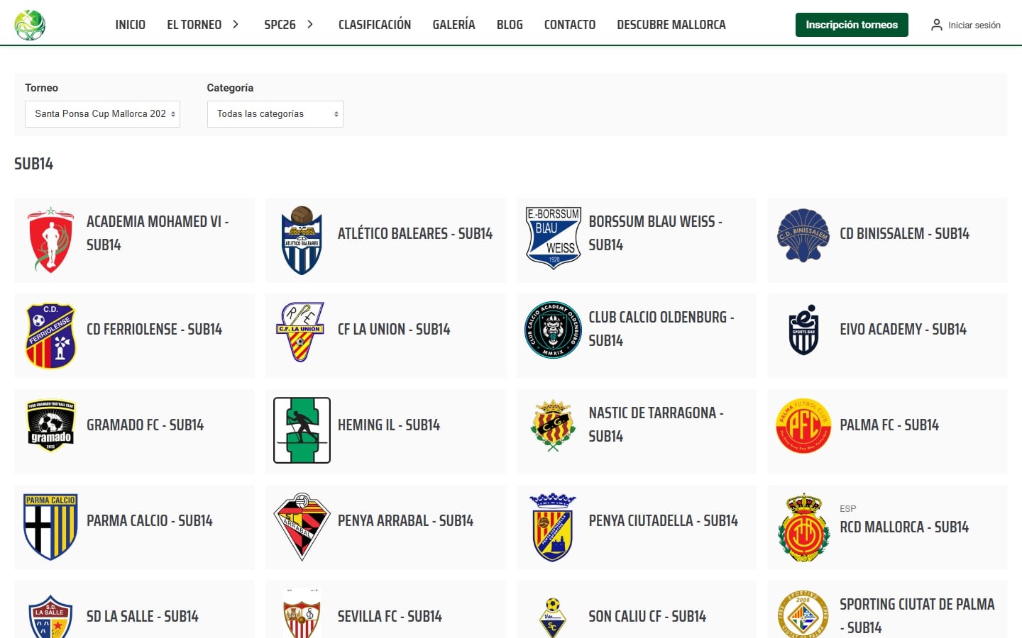 Directorio de equipos de la web de Santa Ponça Cup