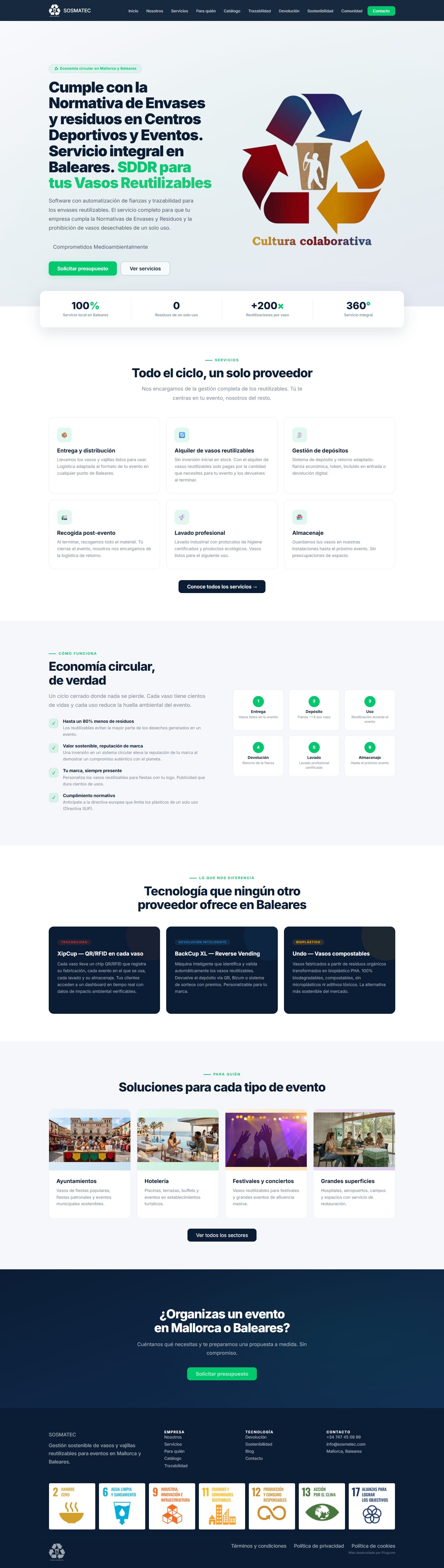 Página de inicio de la web de Sosmatec