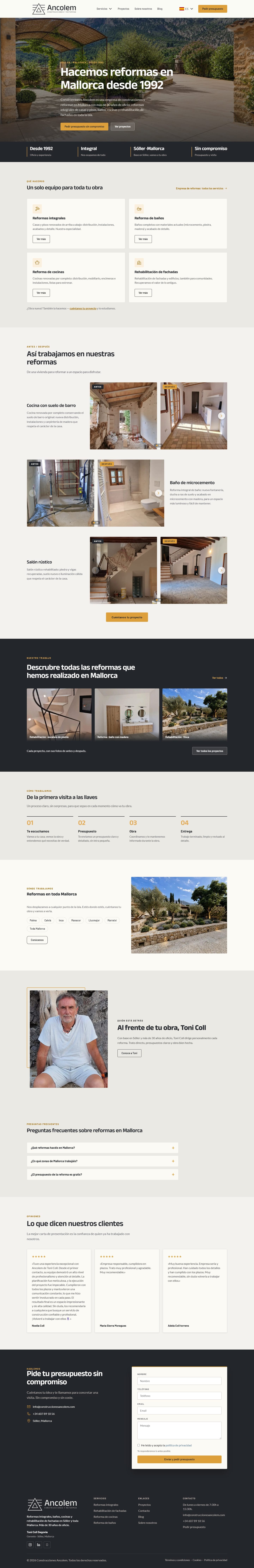 Página de inicio de la web de Construcciones Ancolem