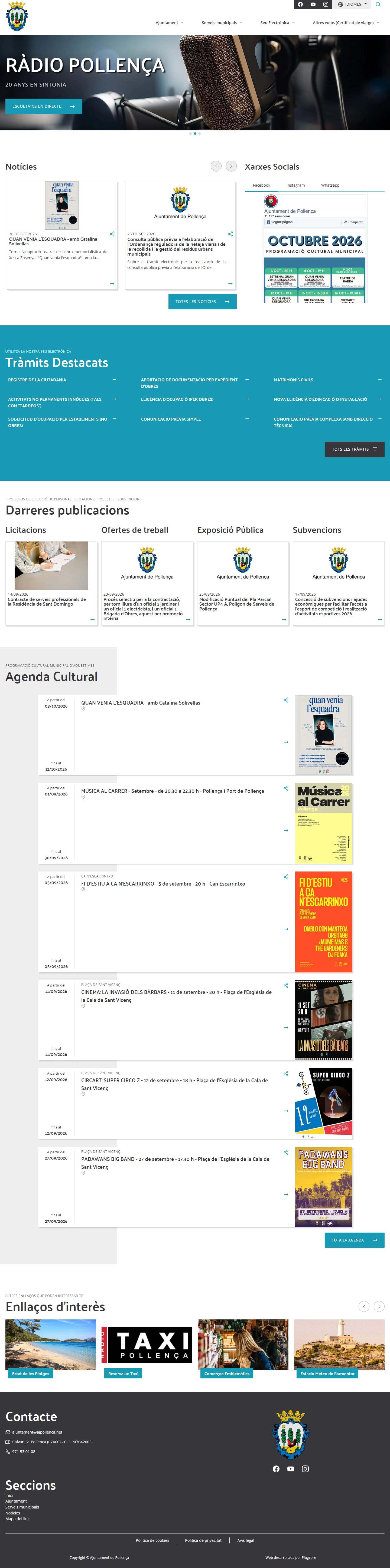 Página de inicio de la web del Ajuntament de Pollença