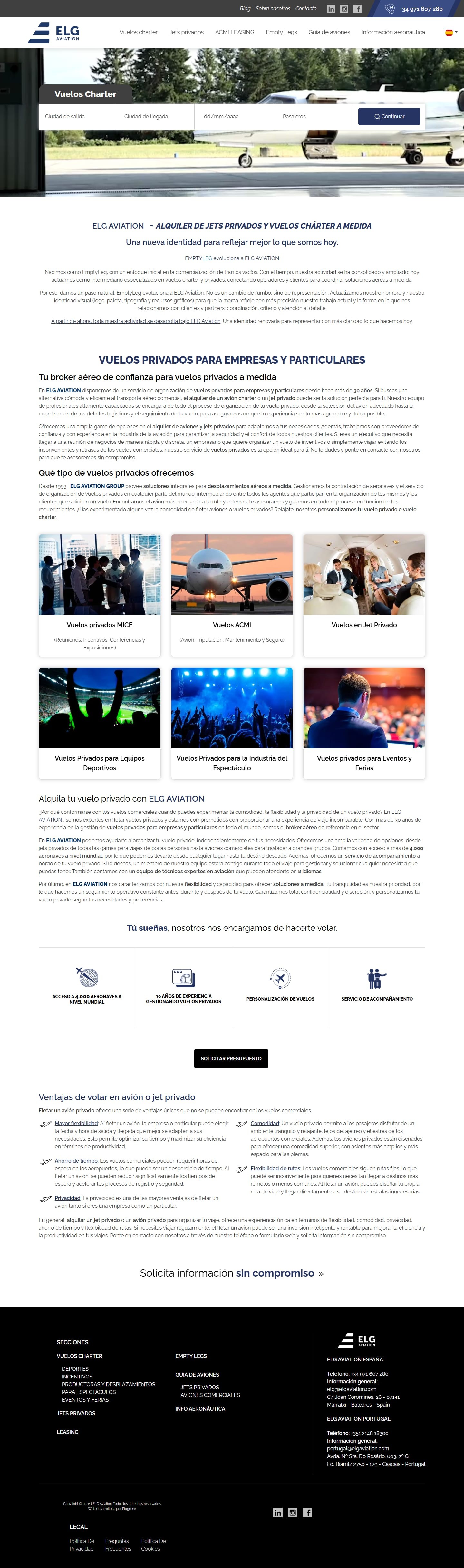 Página de inicio de la web de ELG Aviation